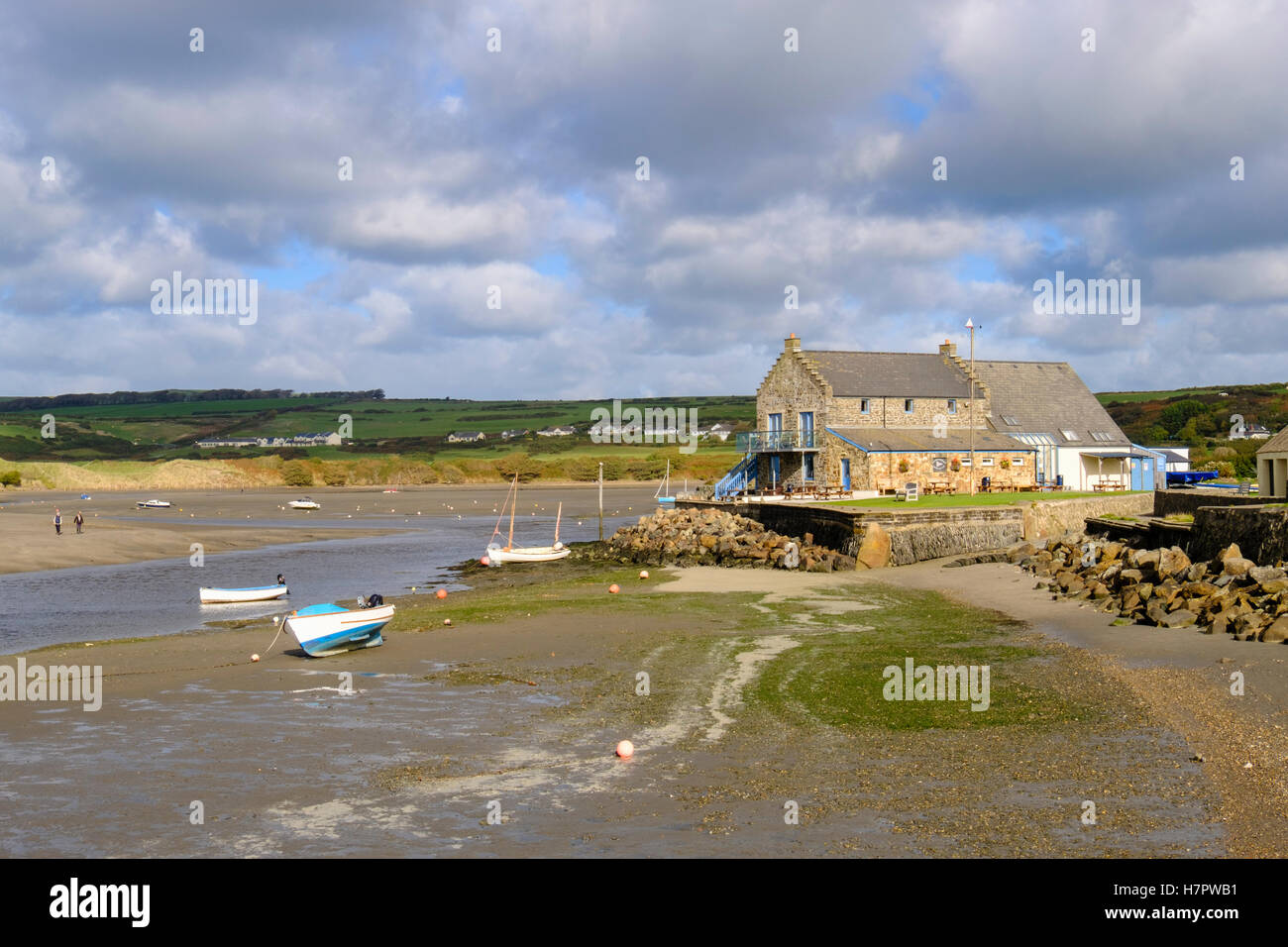 Newport Boat Club and old port by River Nevern Afon Nyfer estuary in Pembrokeshire Coast National Park. Parrog Newport South Wales UK Stock Photo