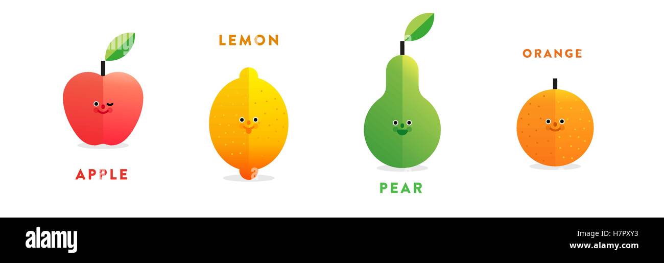 Set / collection of colorful isolated flat vector fruit: apple, lemon ...