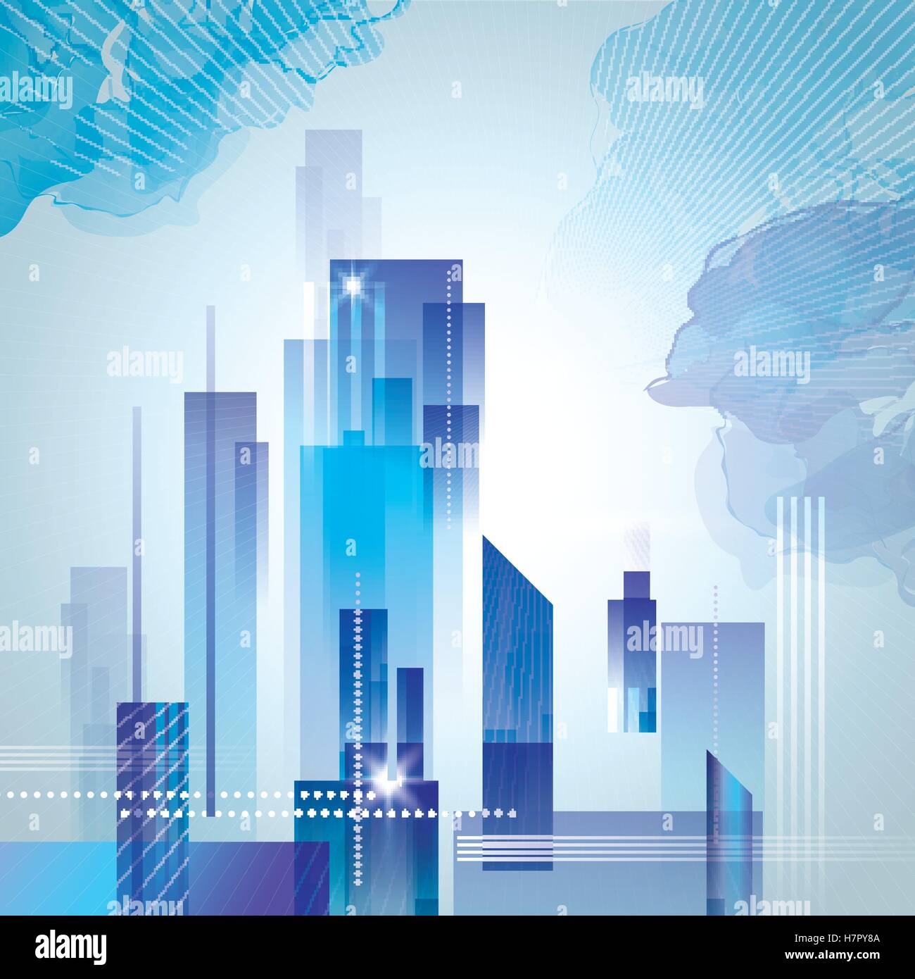 Modern City landscape at cloudy sunset, vector illustration Stock ...