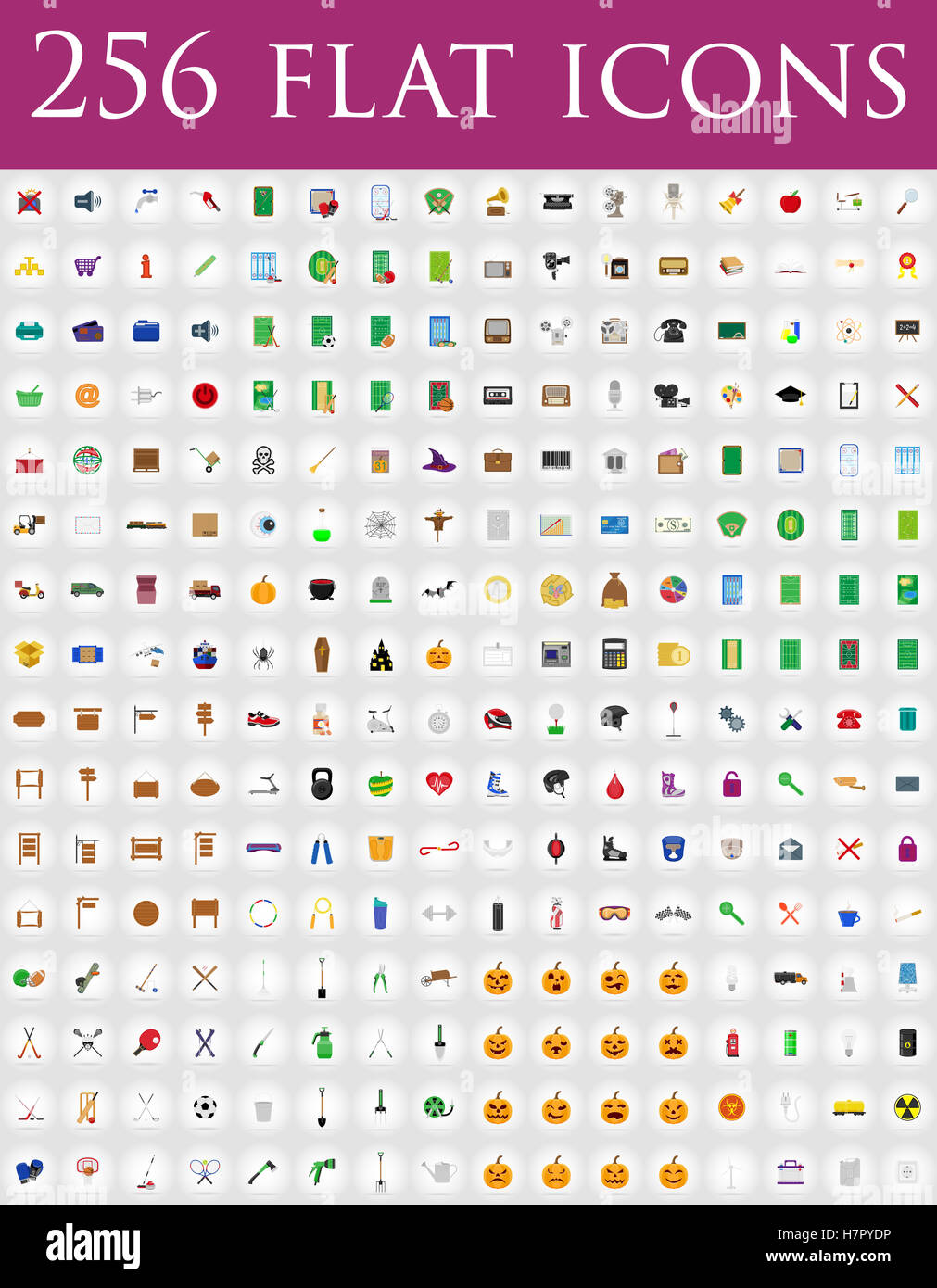 diverse set of flat icons and symbols vector illustration isolated on ...