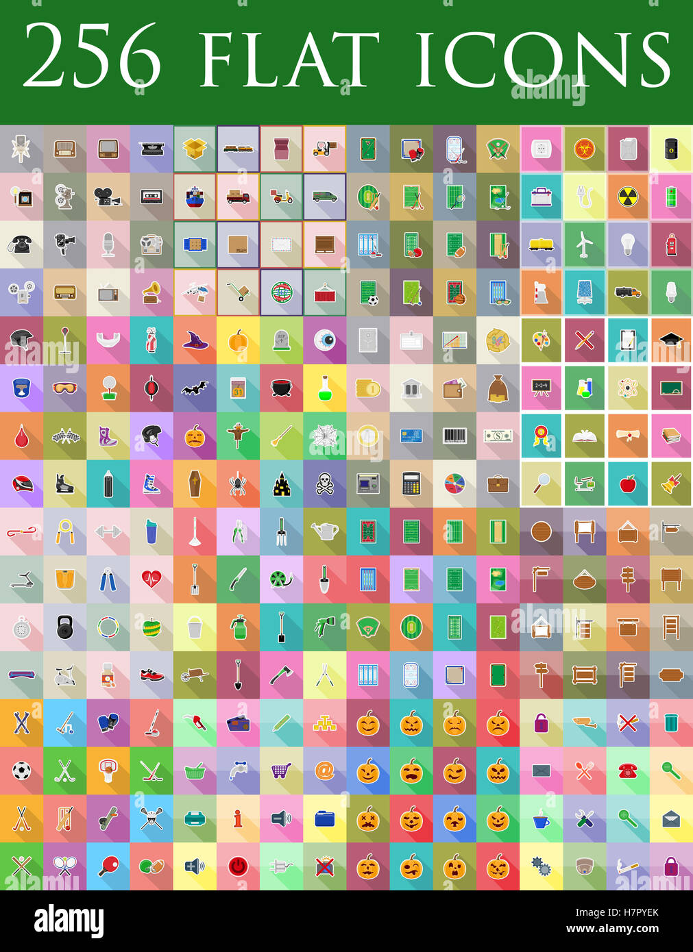 diverse set of flat icons and symbols vector illustration isolated on ...