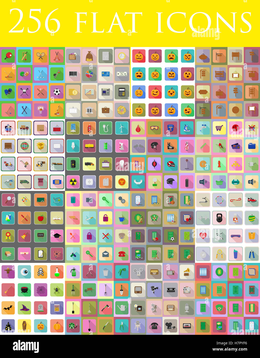 diverse set of flat icons and symbols vector illustration isolated on ...