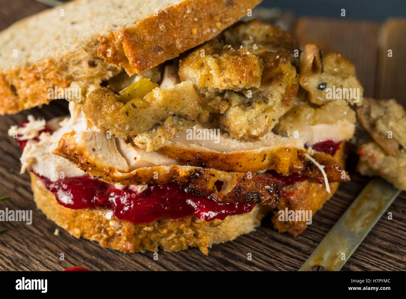 Homemade Thanksgiving Leftover Turkey Sandwich with Stuffing and