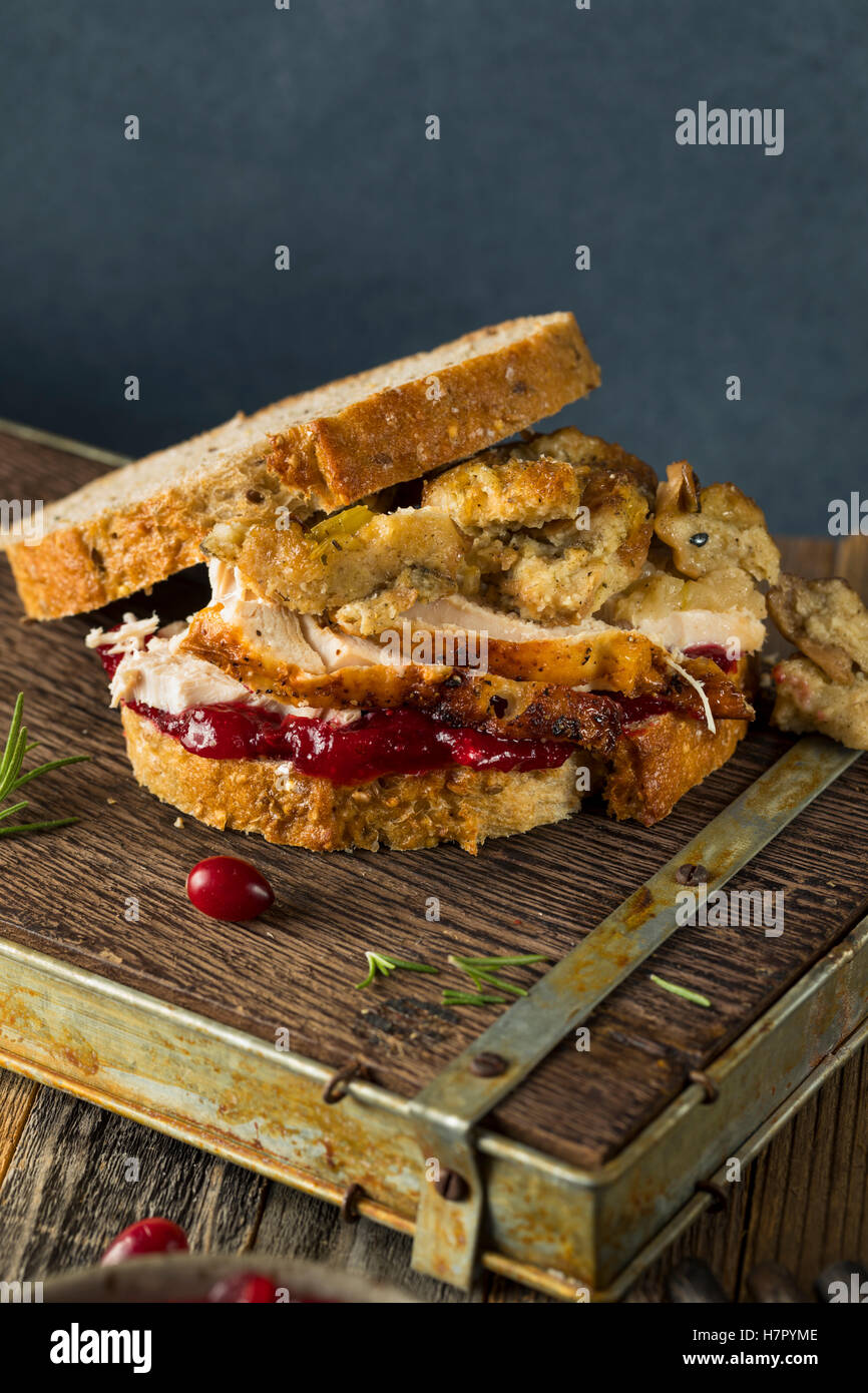 Homemade Thanksgiving Leftover Turkey Sandwich with Stuffing and