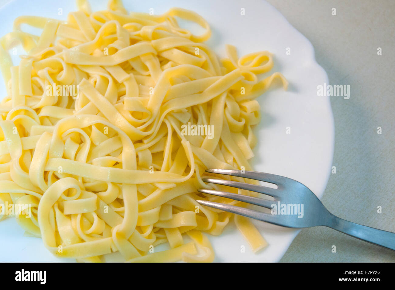 Cooked pasta in a dish. Close view. Stock Photo