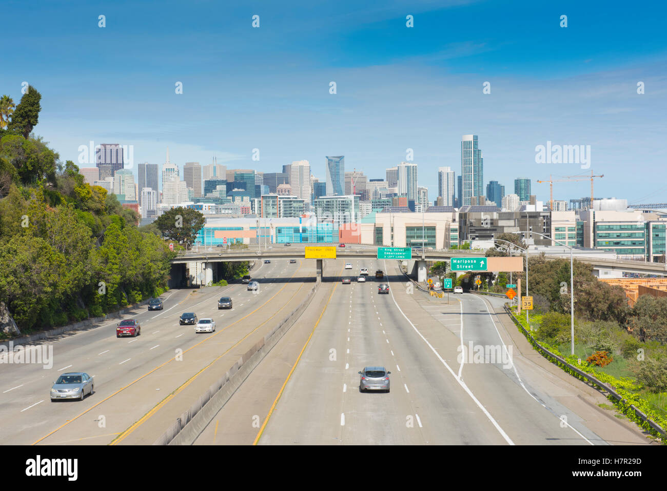 Highway 280 approaching downtown San Francisco, California, USA Stock