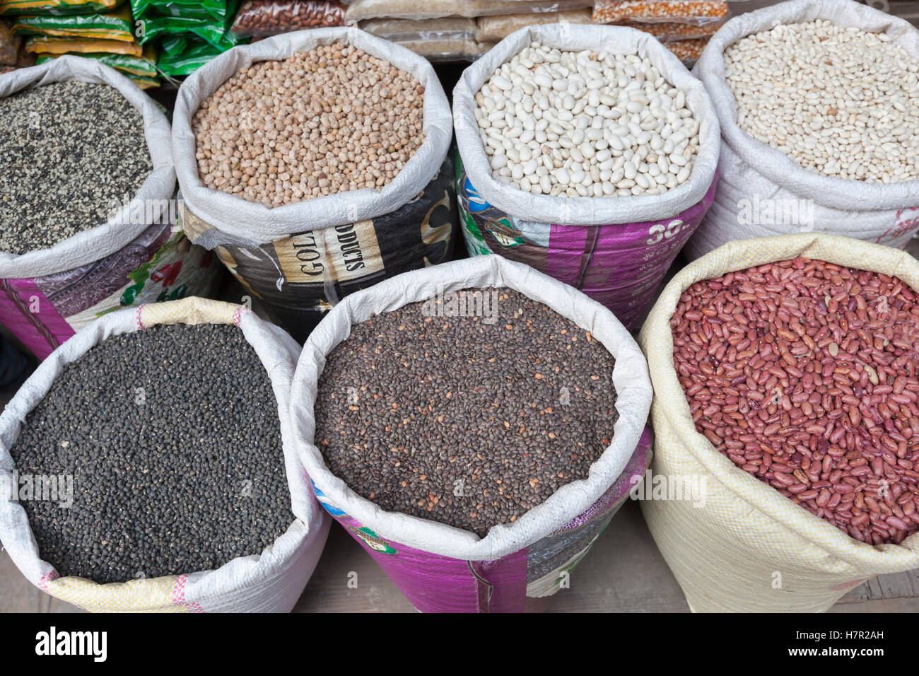 Assorted beans for sale, Kathmandu market, Nepal Stock Photo Alamy