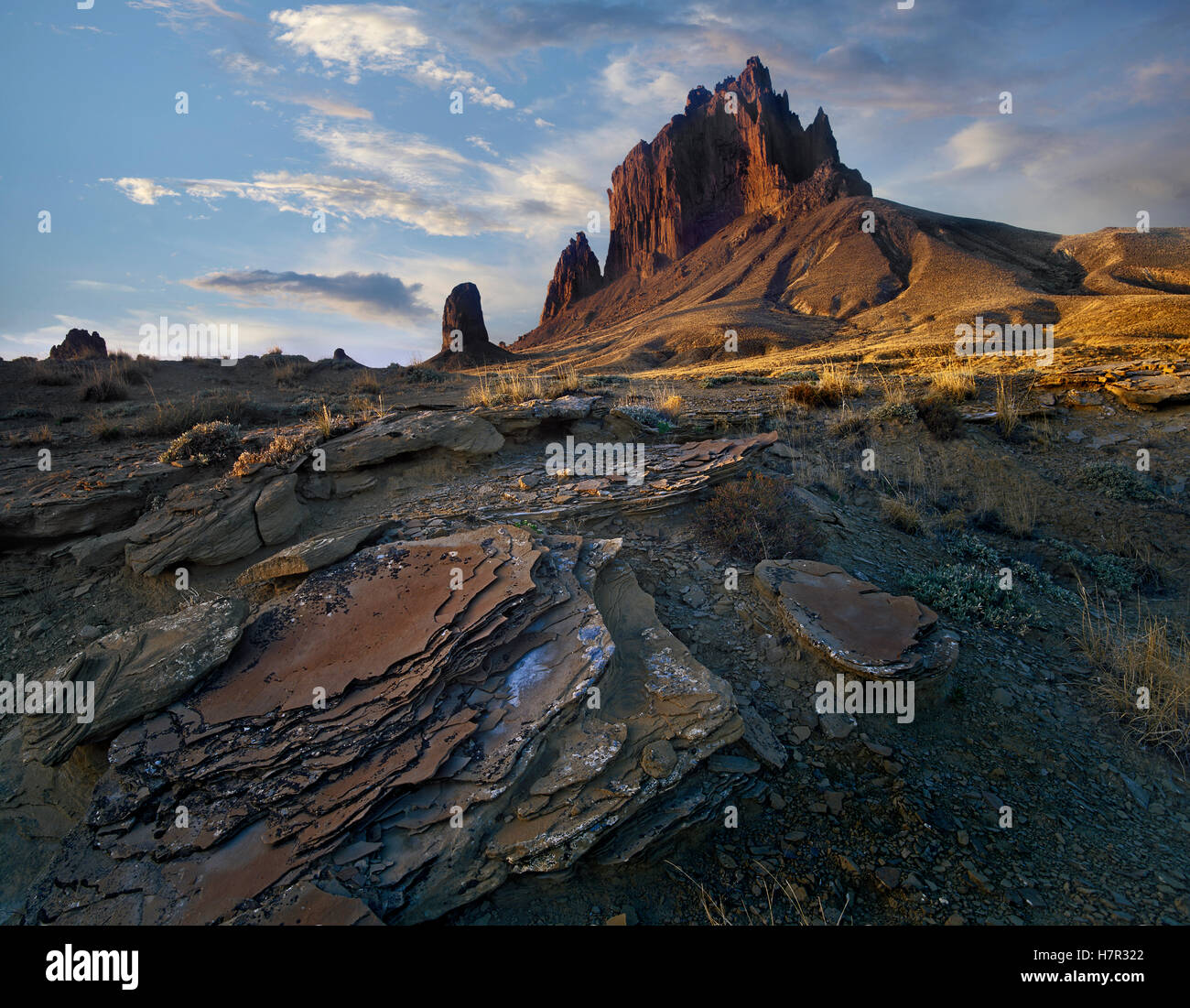 Shiprock, the basalt core of an extinct volcano, New Mexico Stock Photo