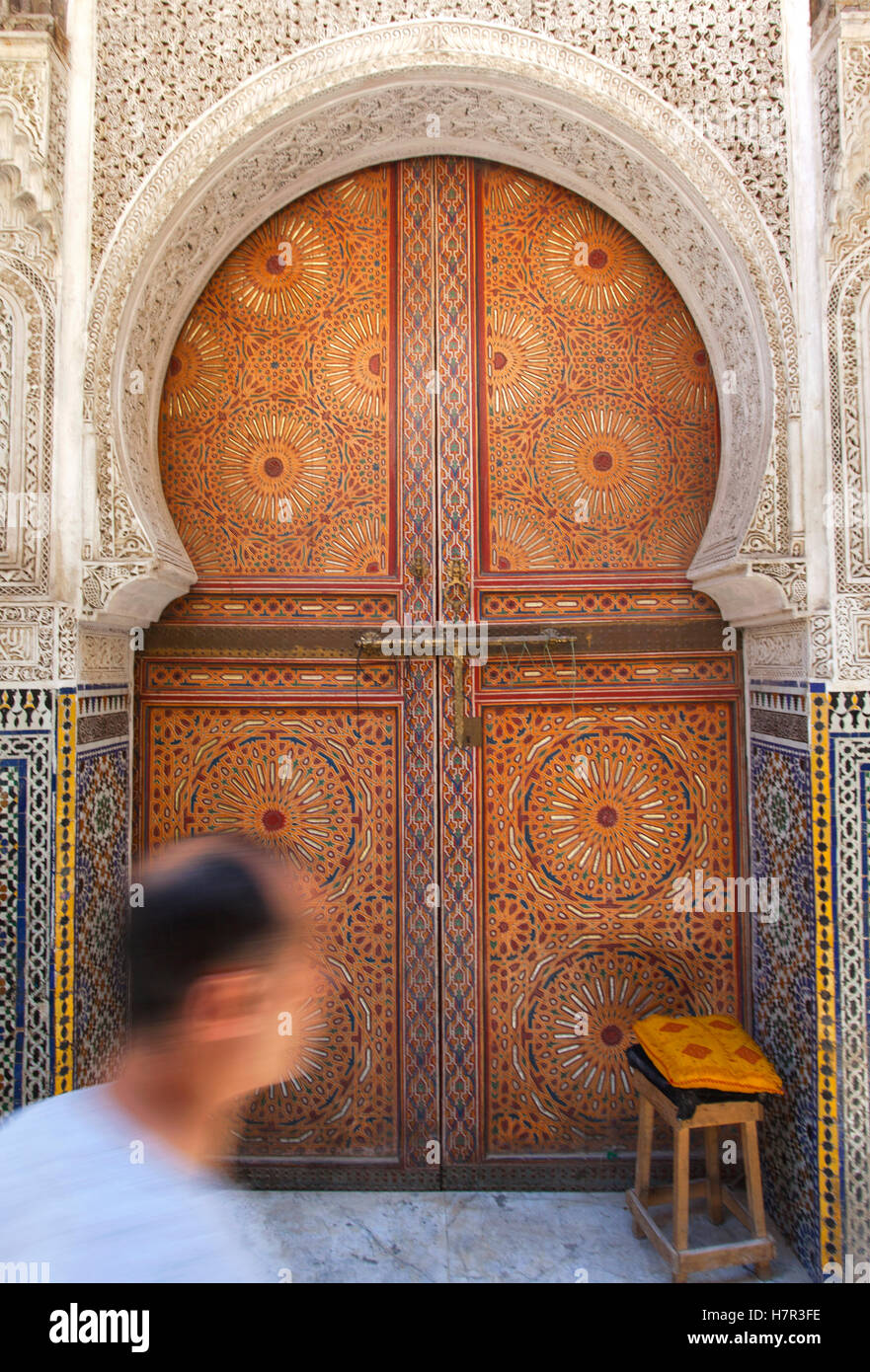 One of the great doors inside the Fez medina, Morocco. Stock Photo