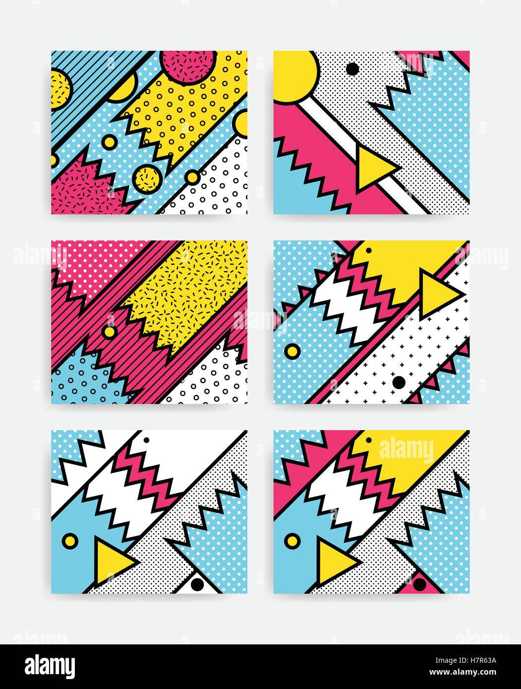 Colorful Pop art geometric pattern set with bright bold blocks ...