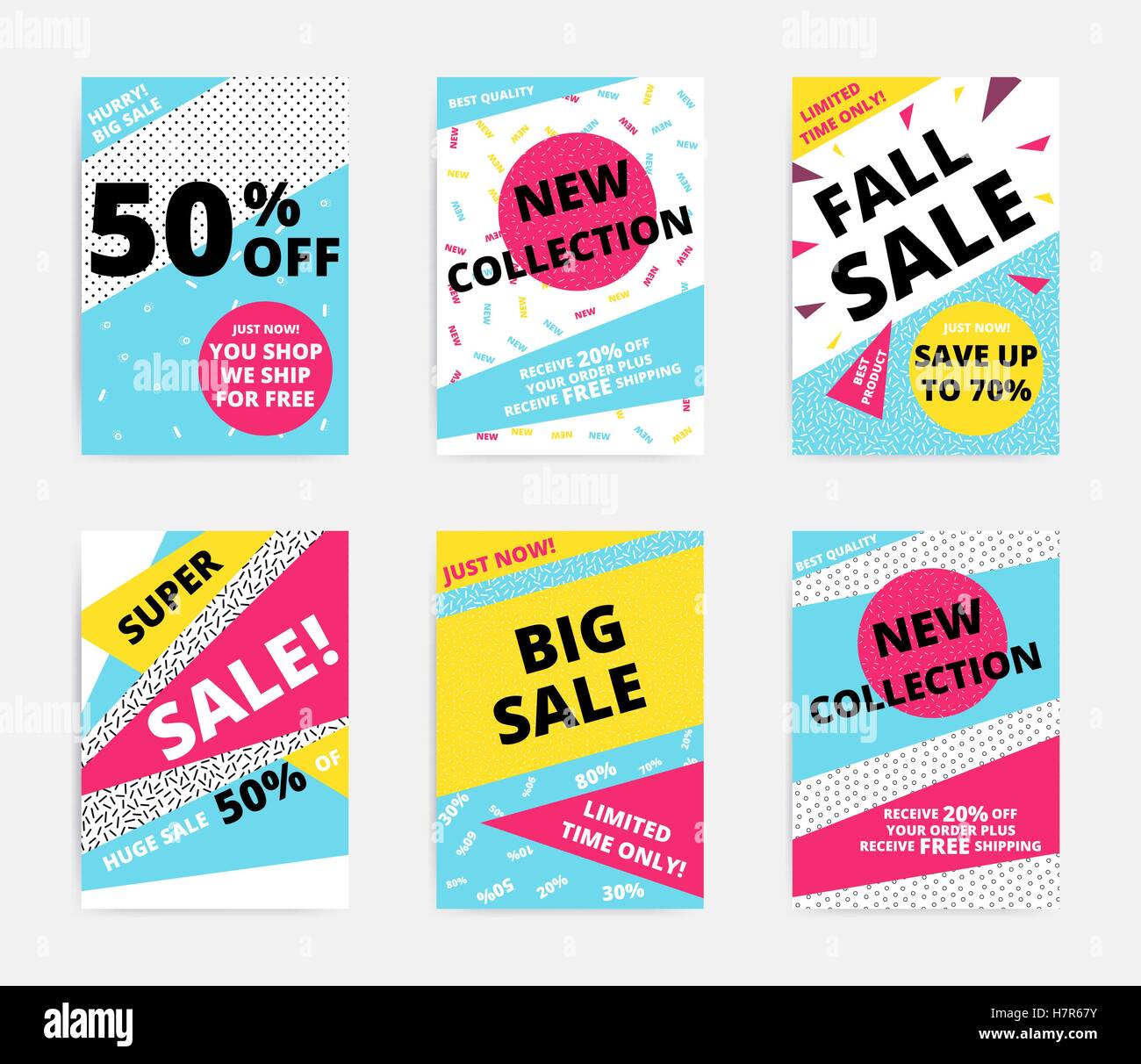 Flat Design Sale Set Website Banner Template Bright Colorful
