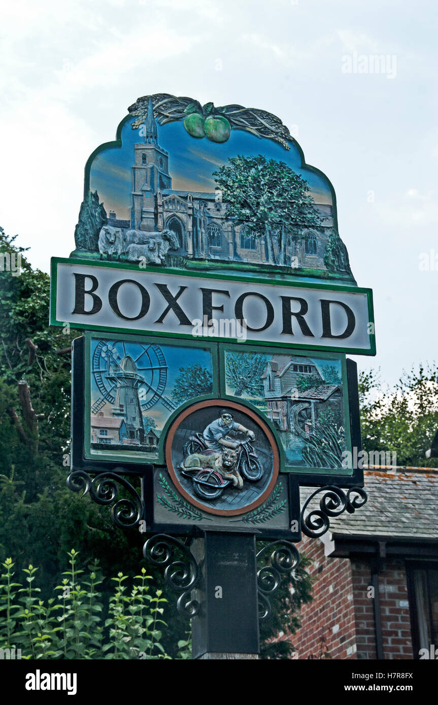 Boxford Village Sign, Suffolk, England Stock Photo - Alamy