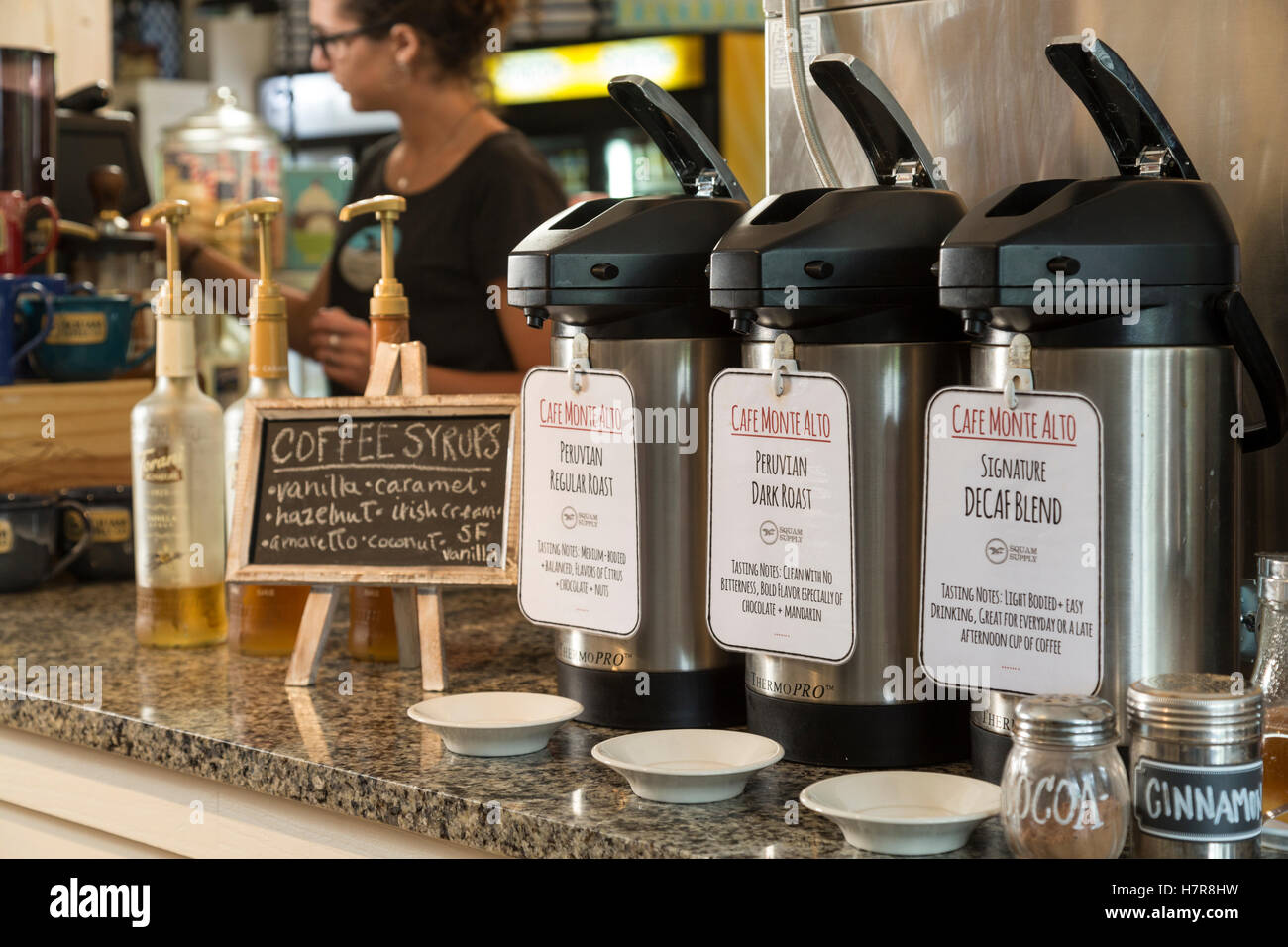 Coffee bar at Squam Lake Inn and Marketplace, NH, USA Stock Photo