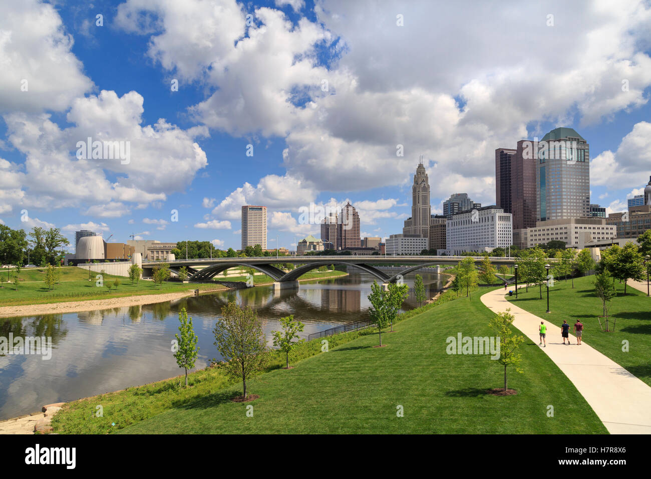 Scioto Mile Park and skyline, Downtown Columbus, Ohio, USA Stock Photo