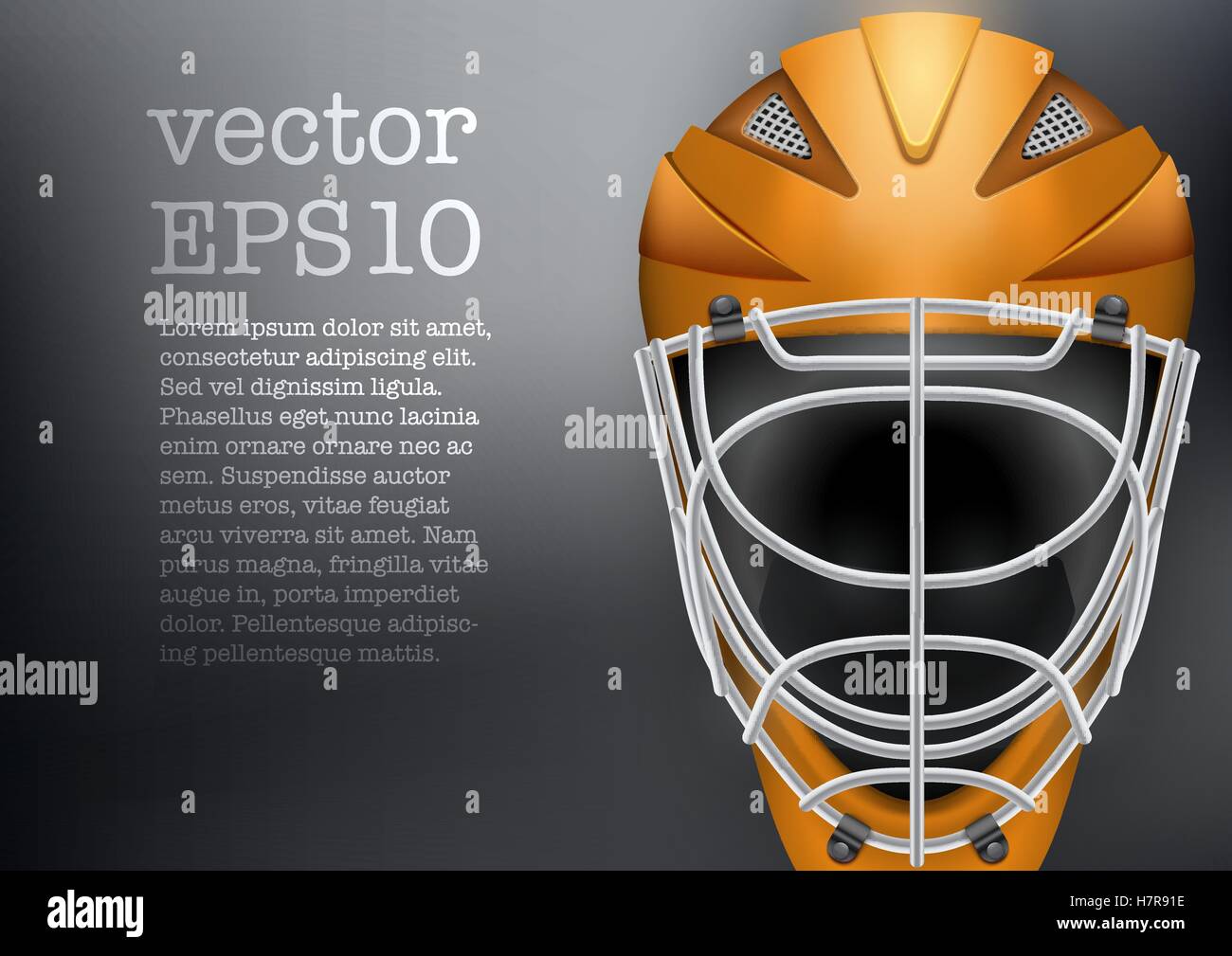 Classic Goalkeeper Ice and Field Hockey Helmet on dark Background. Copy space for text. Sport Equipment. Editable Vector illustr Stock Vector