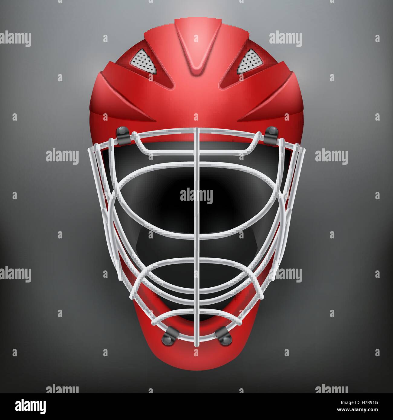 Classic Goalkeeper Ice and Field Hockey Helmet on dark Background. Copy space for text. Sport Equipment. Editable Vector illustr Stock Vector