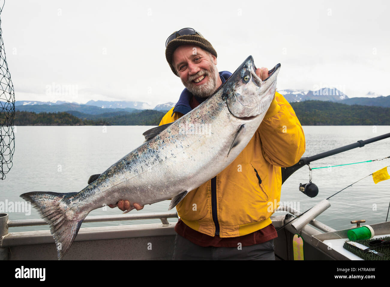 Success catching King Salmon (Chinook Salmon) (Oncorhynchus tshawytscha