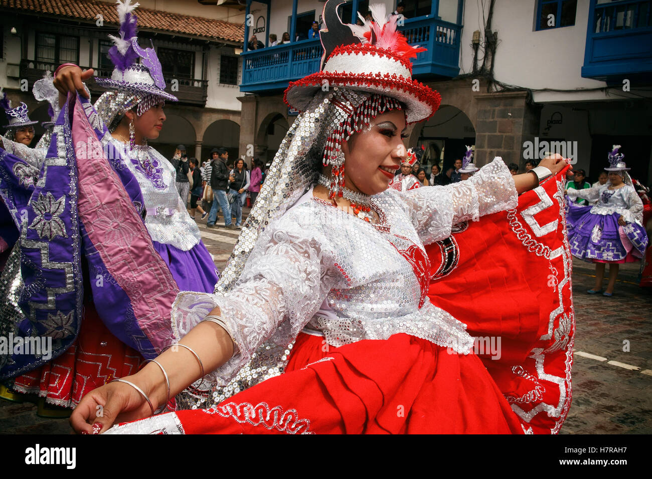 Peruvian Local Street Performers Celebrating a Festival in Costume ...