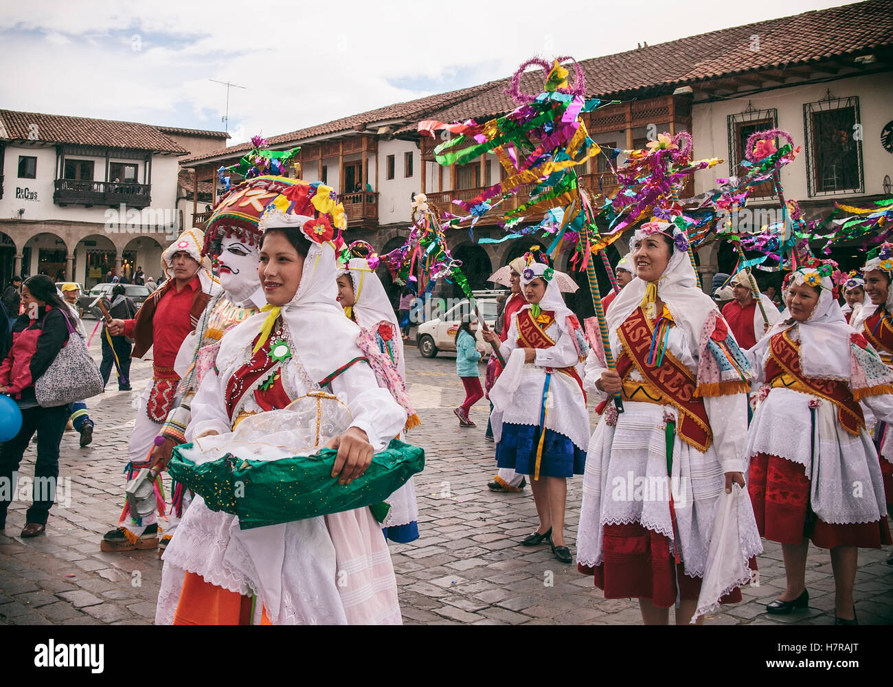 Peruvian Local Street Performers Celebrating a Festival in Costume ...