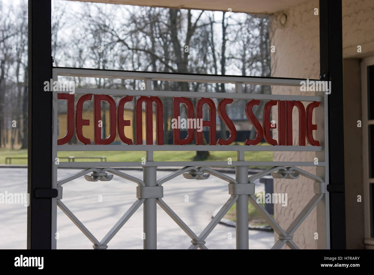 Jedem das seine - words on the entrance gate to Buchenwald concentration camp Stock Photo