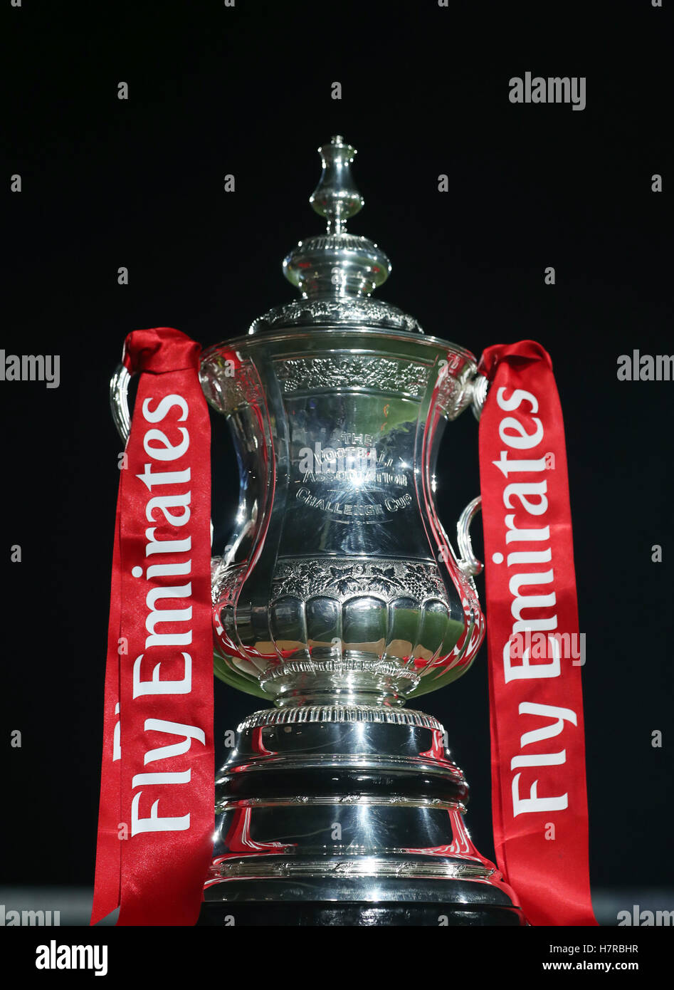 The Emirates FA Cup trophy on display before the Emirates FA Cup, First