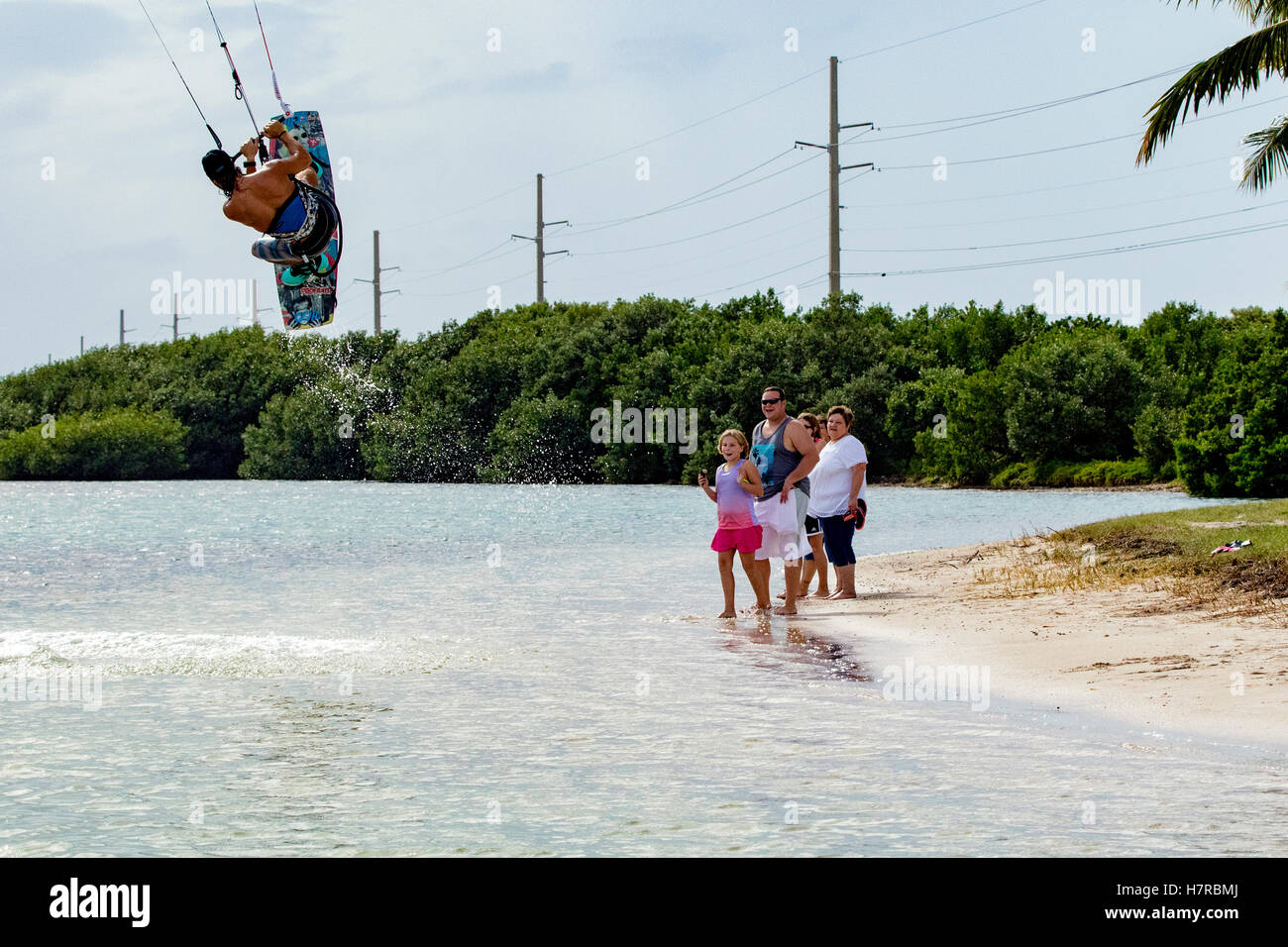 Professional Kitesurfer Bret Sullivan at Veterans Memorial Park - Little Duck Key, Florida, USA Stock Photo