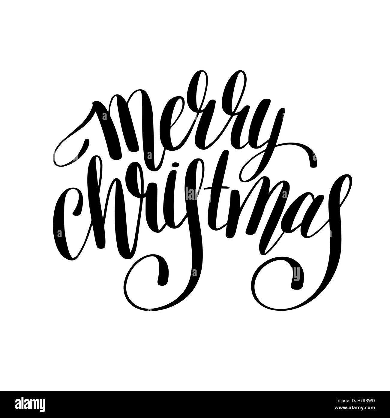 merry christmas black and white handwritten lettering inscriptio Stock ...