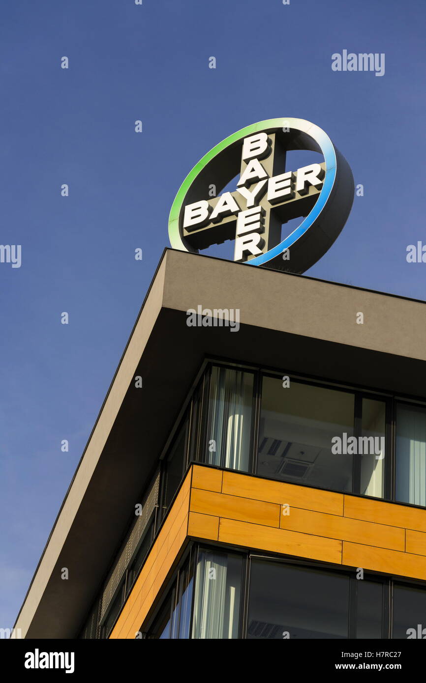 PRAGUE, CZECH REPUBLIC NOVEMBER 7 Bayer pharmaceutical company logo