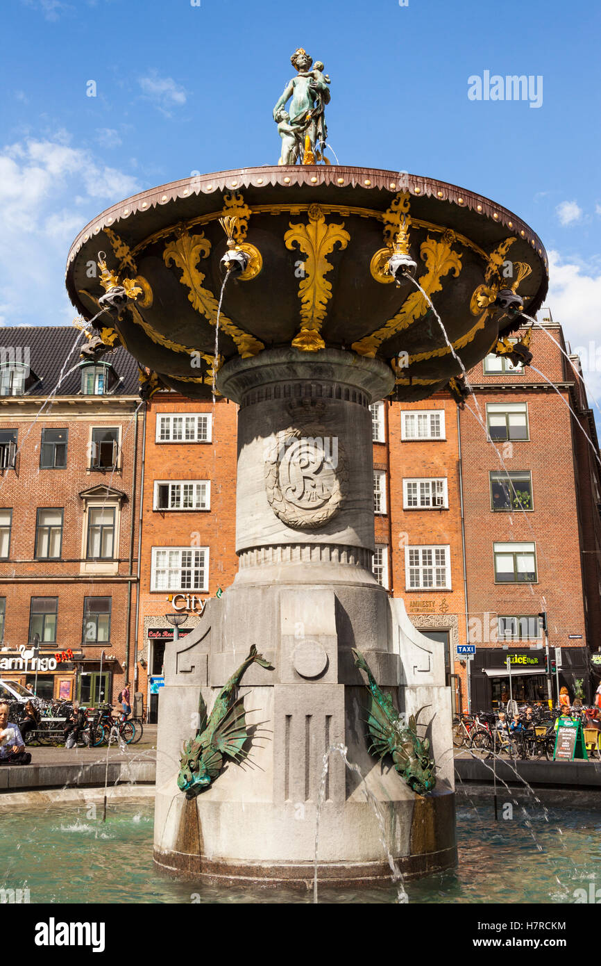 Caritas Fountain, also called Caritas Well, Gammeltorv, Copenhagen, Denmark Stock Photo