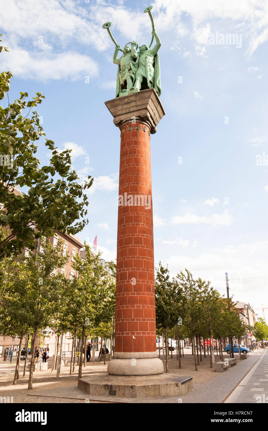 The Horn Blowers statue, also Lur and Lure blowers, Lurblaeserne, Radhuspladsen, Copenhagen, Denmark Stock Photo