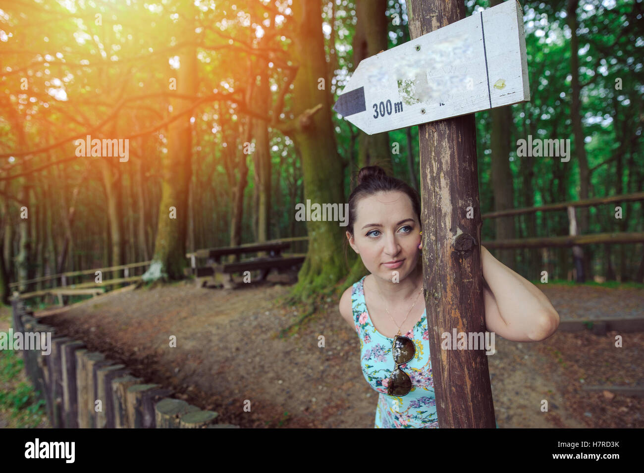 Young girl on a walk in the forest Stock Photo - Alamy
