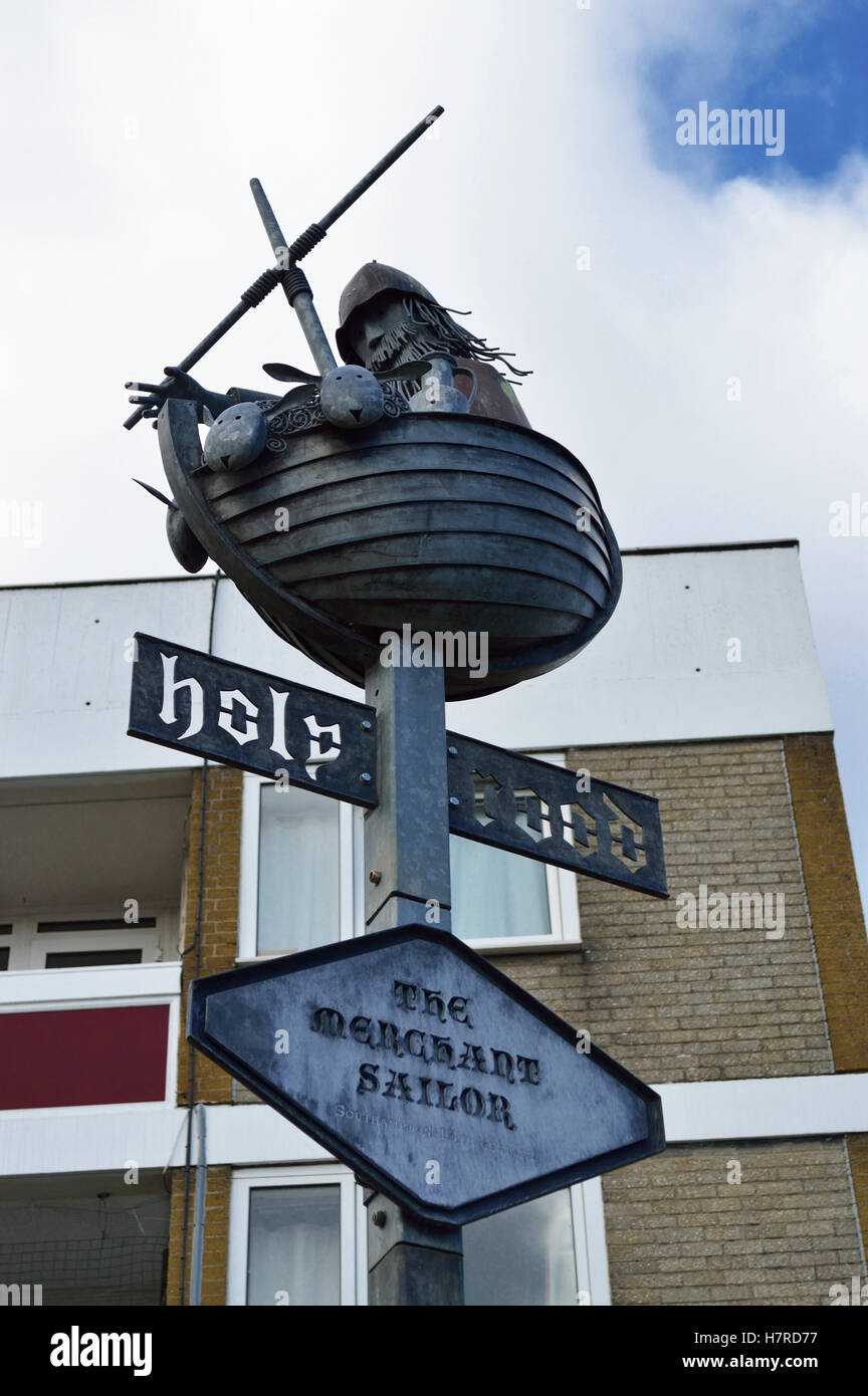 Metal sculpture 'The merchant sailor' at the Holyrood estate in Southampton (UK) in tribute to the city's naval history. Stock Photo