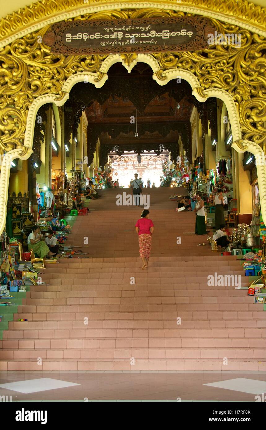 Yangon, Myanmar - 11 November 2014. South approach to the Shwedagon. Stock Photo