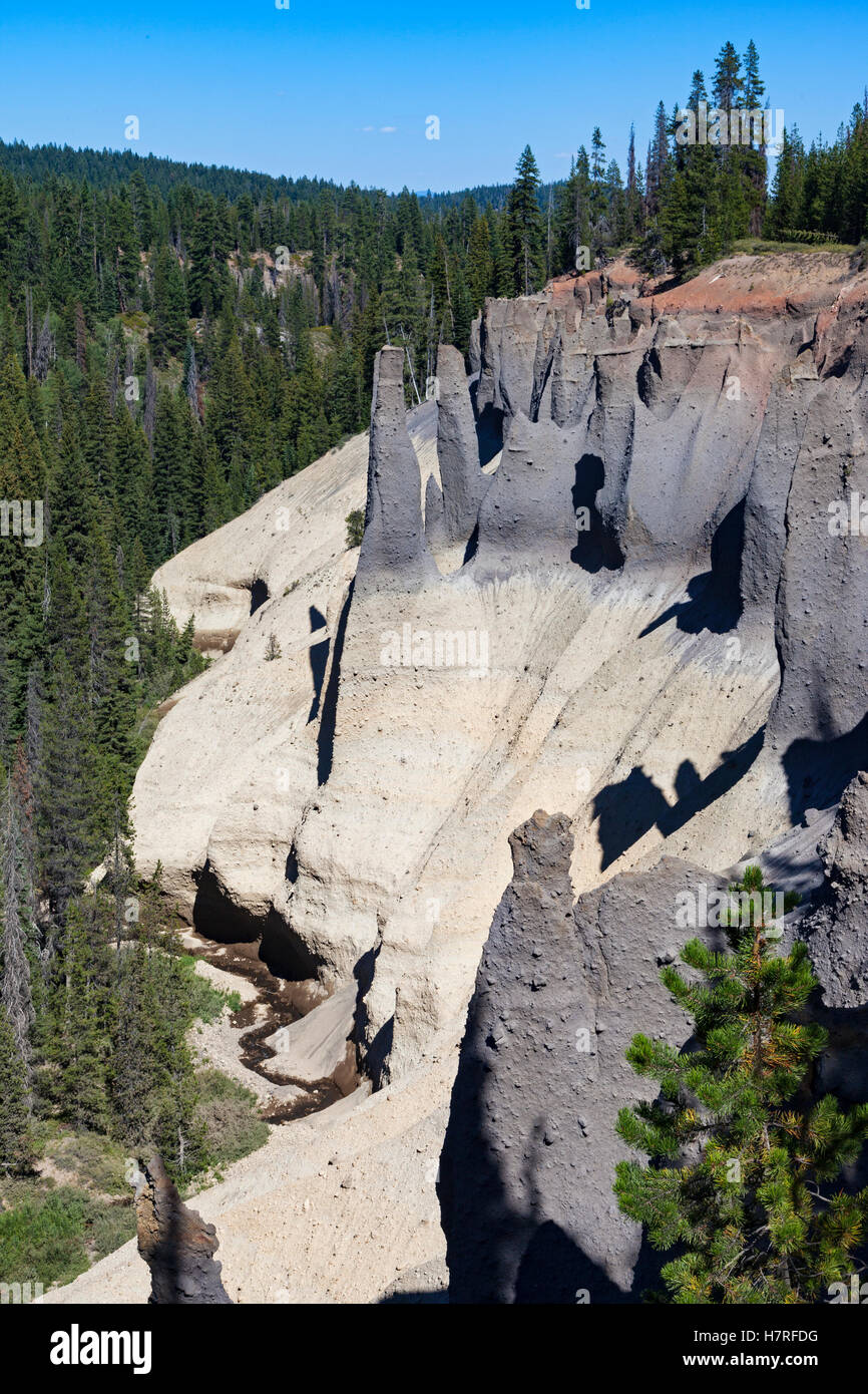 Crater Lake Pinnacles rise above Sand Creek Canyon in Crater Lake