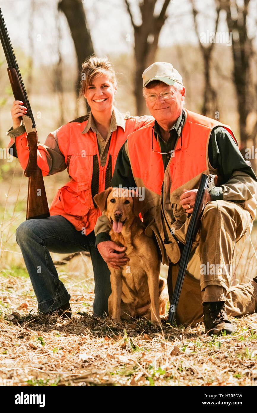 Two Upland Bird Hunters, Father and Daughter Stock Photo