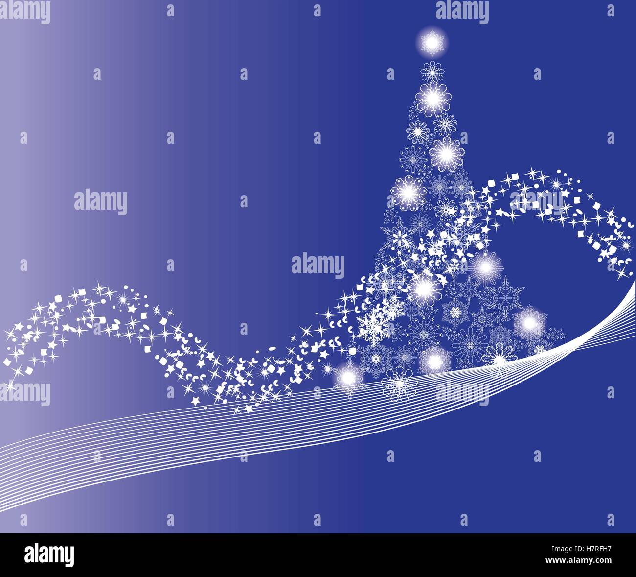 vector illustration of a Christmas tree snowflakes and lights Stock ...