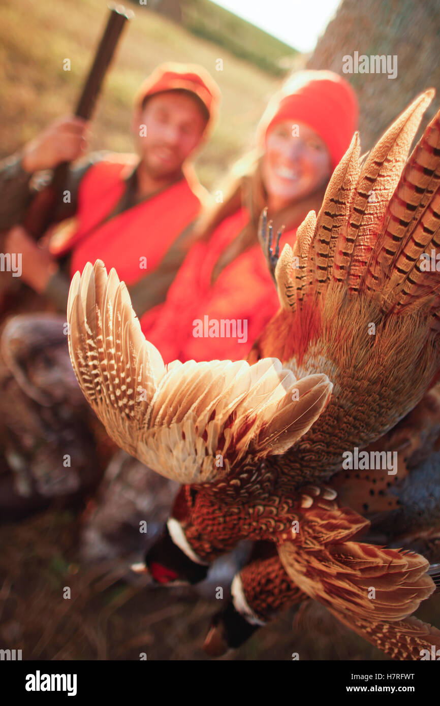 Male And Female Pheasant Hunters Stock Photo