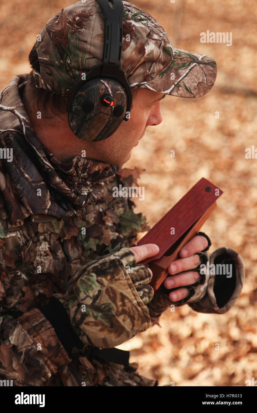 Hunter Wearing Hearing Protection In Field Stock Photo Alamy