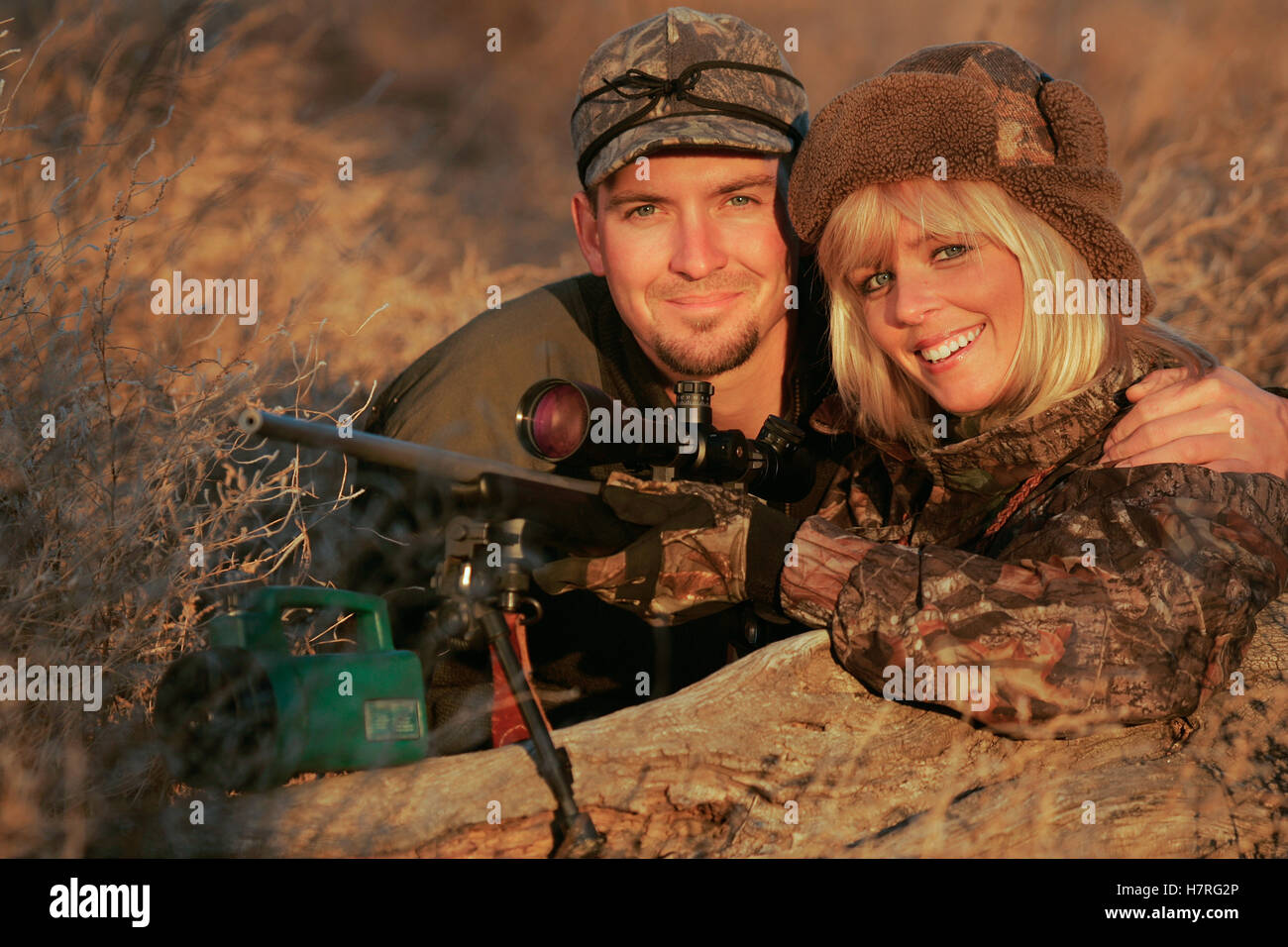 Woman And Man Varmint Hunting Stock Photo
