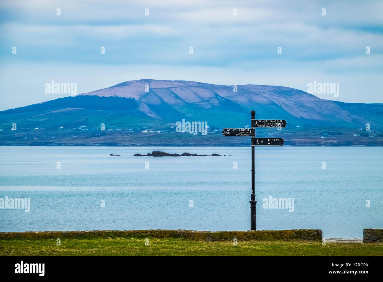Signage along the coastline; Waterville, Count Kerry, Ireland Stock Photo