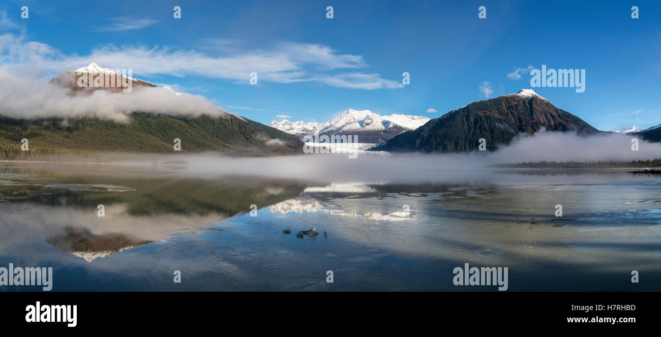 Foggy morning at Mendenhall Lake, Tongass National Forest; Juneau, Alaska, United States of America Stock Photo