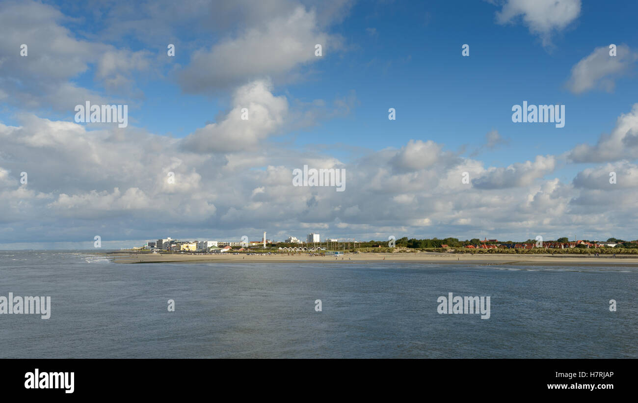 Sea promenade of German island Norderney in the North Sea on a beautiful sunny autumn day Stock Photo