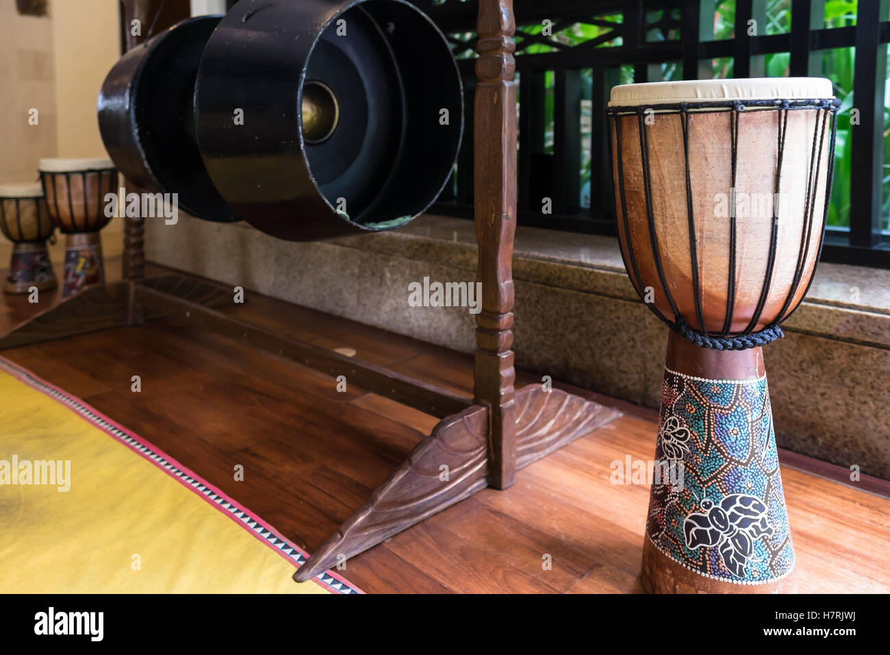 Tradition gong or drum used by indigenous population of Borneo called Kadazan and Dusun. Stock Photo