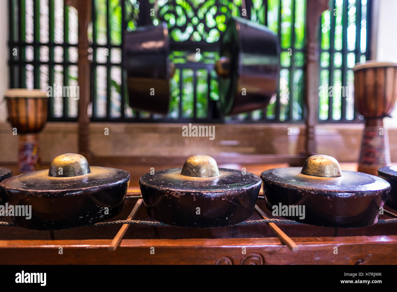 Tradition gong or drum used by indigenous population of Borneo called Kadazan and Dusun. Stock Photo