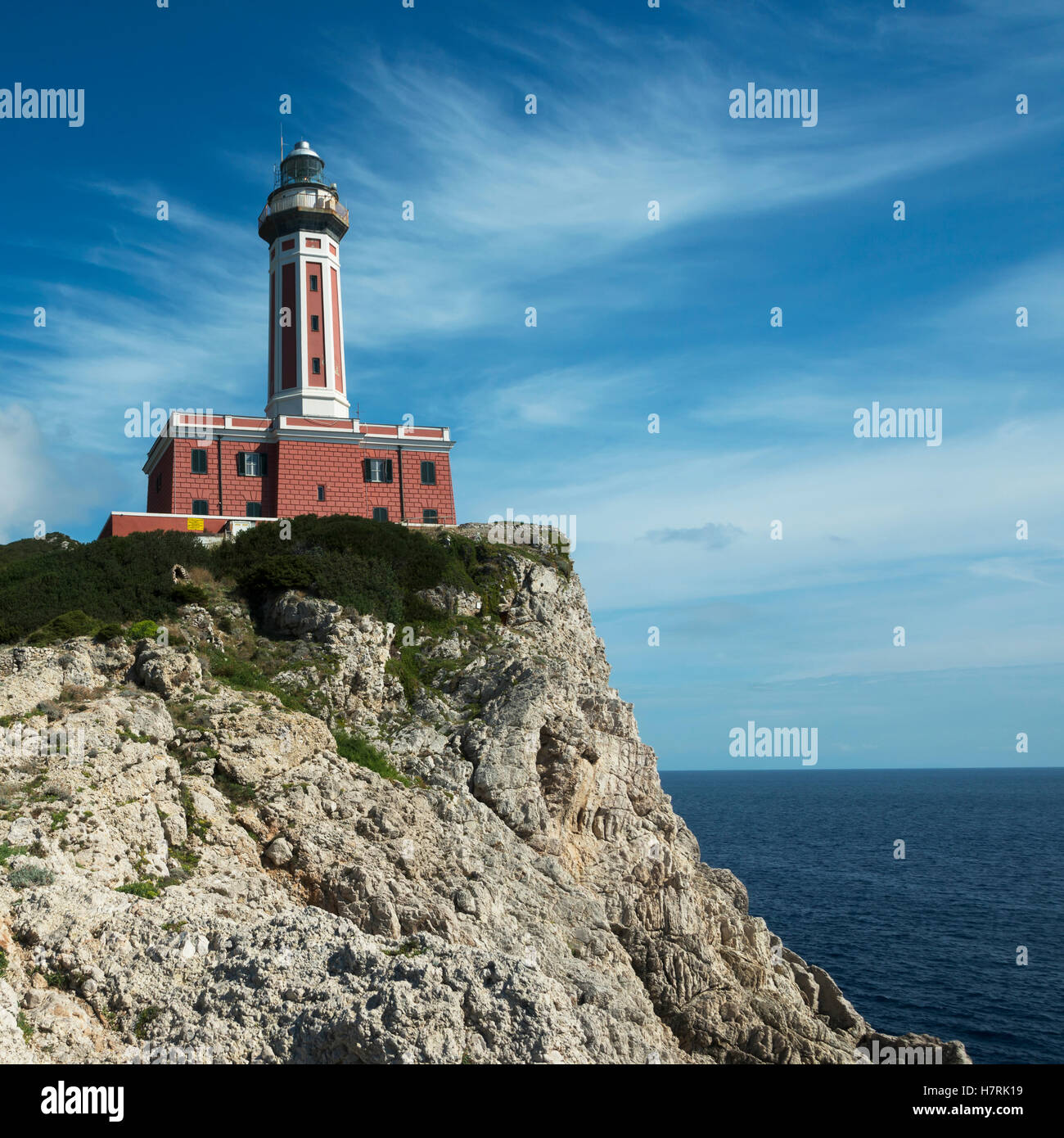 Lighthouse on the island of Capri; Anacapri, Capri, Campania, Italy Stock Photo