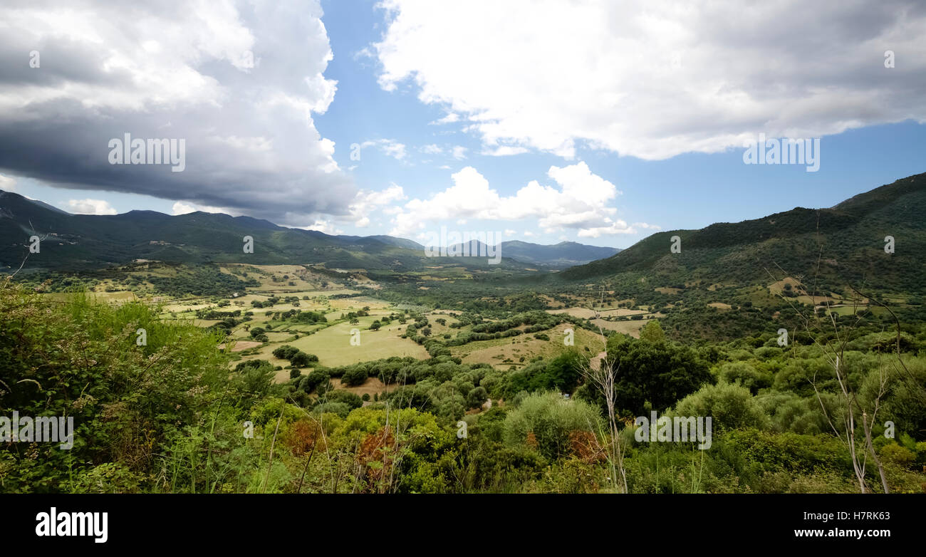 Mountain landscape and maquis in the Alta Rocca region of Corsica Stock Photo
