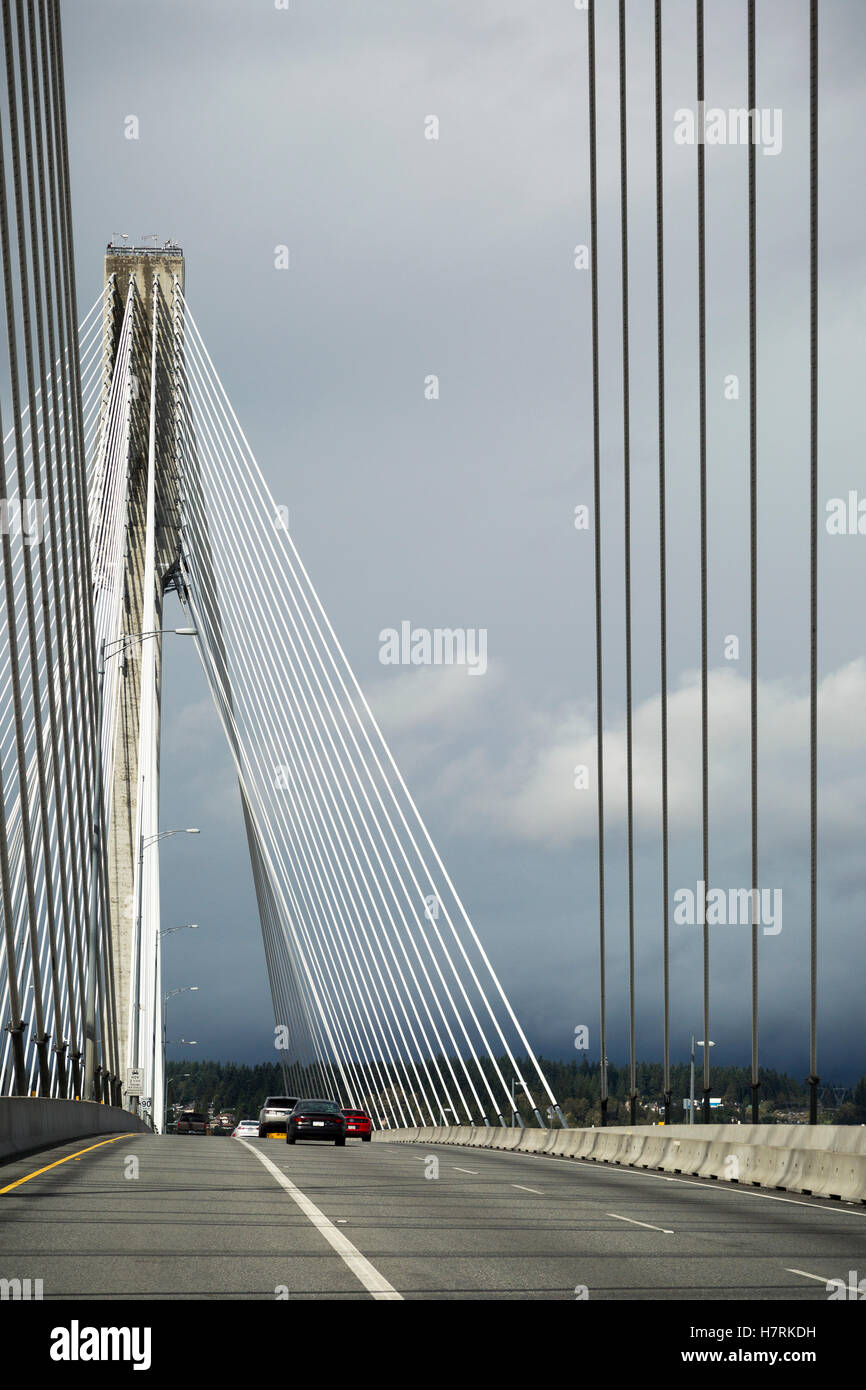 Crossing the Port Mann Bridge into New Westminster from Surrey; Surrey