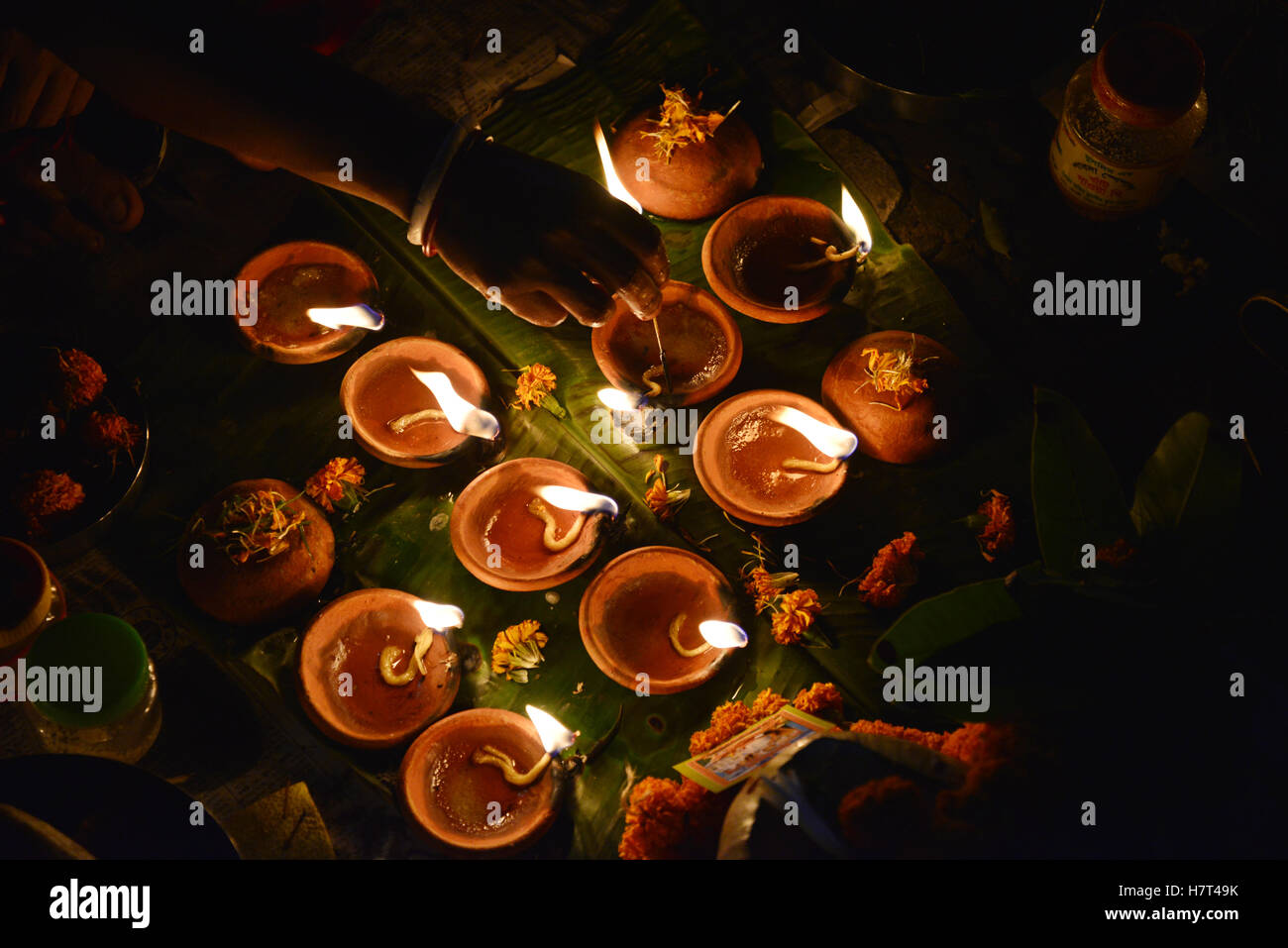 Hindus community people with light candle gather to celebrate a