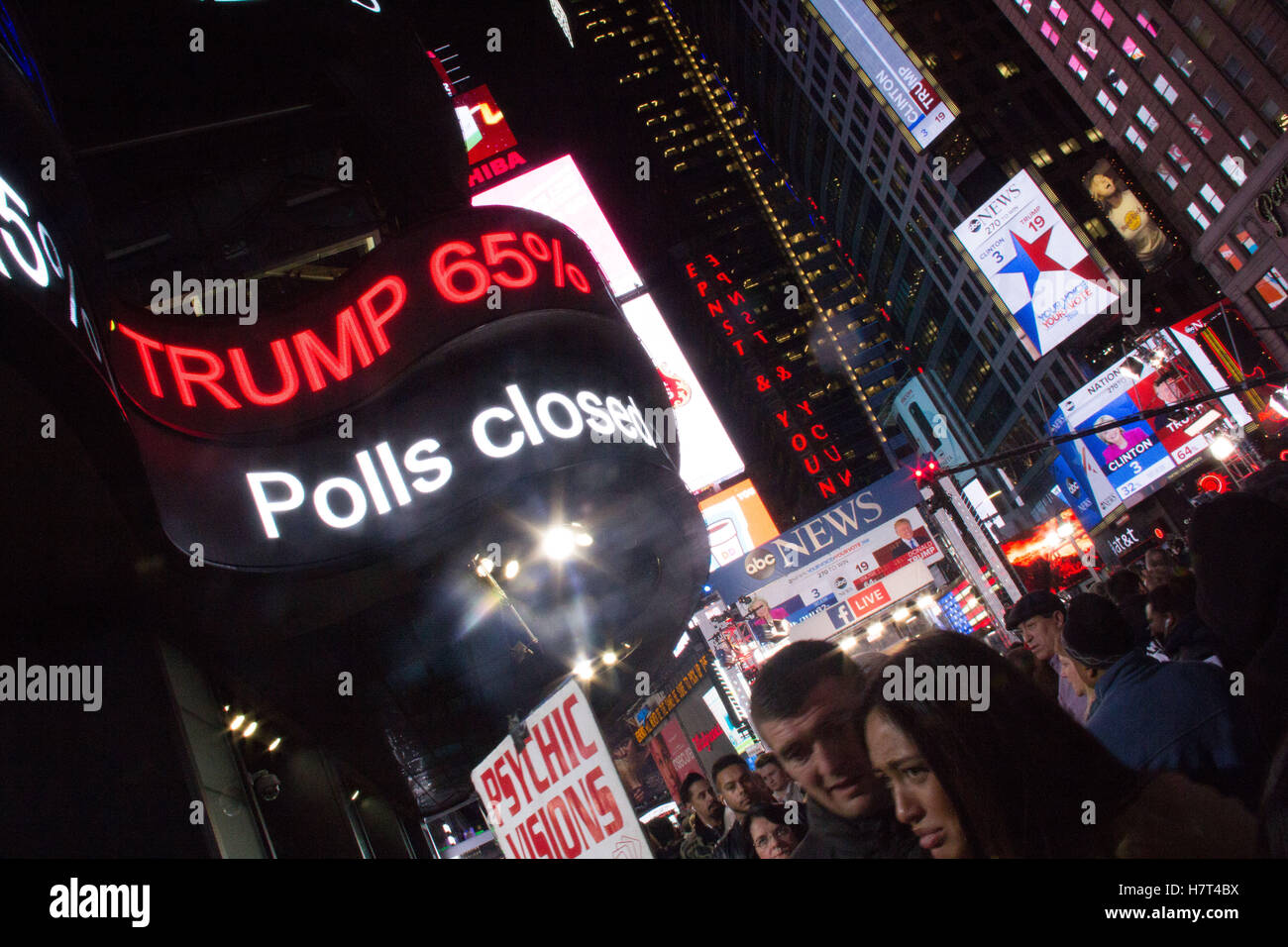 New York, USA 8th Nov, 2016 Heavy foot traffic in Times Square as crowd watching election results come in grows on Tuesday, Novmeber 8, 2016 Credit: © Michael Candelori/Alamy Live News  Stock Photo