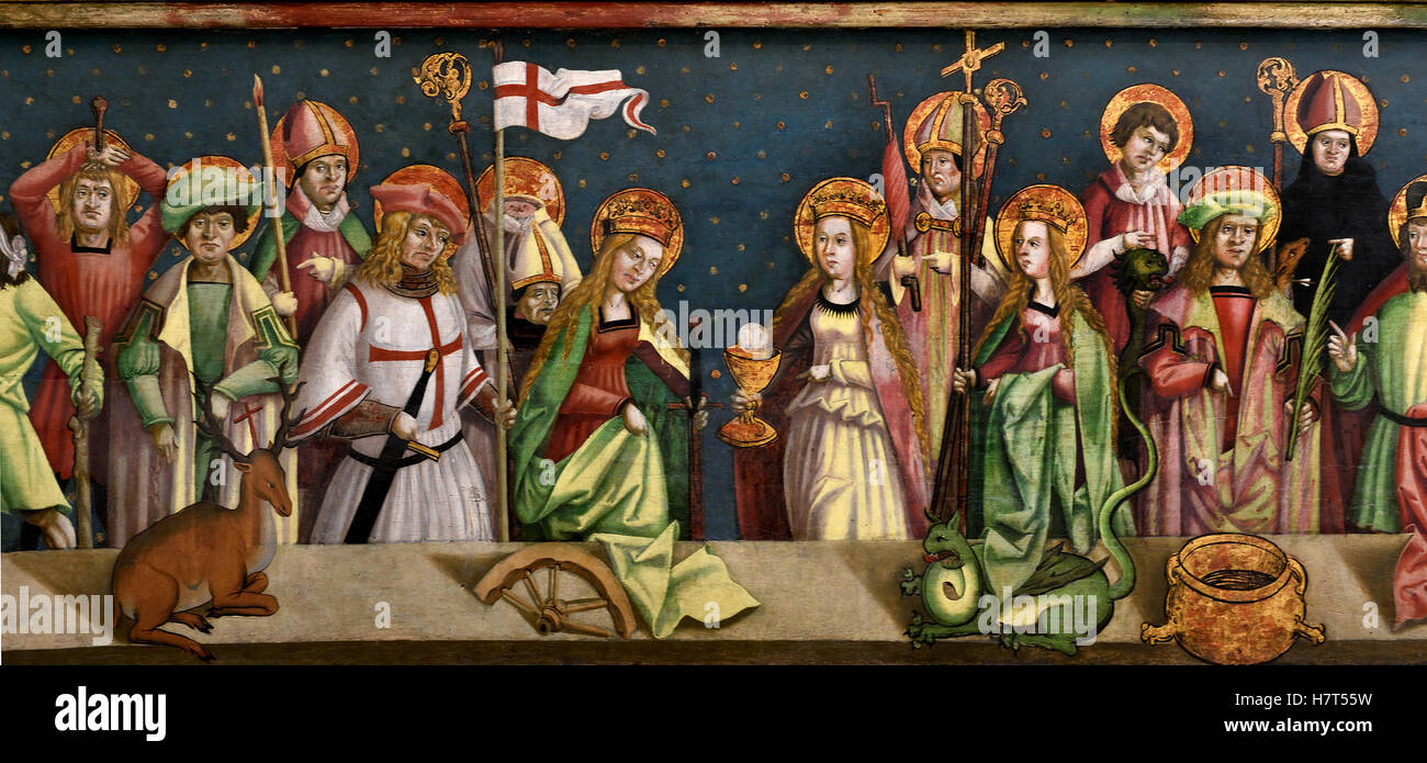 Winged Altarpiece with Saints and the fourteen Holy Helpers 1500 Franken Schwabisch hall German Germany ( detail ) Stock Photo